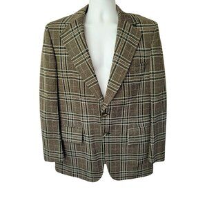 1970s Vtg Mens Plaid 42 R Sport Coat Jacket Polyester 70s Blazer Green